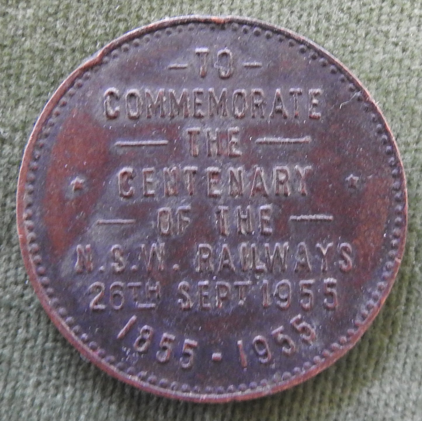 Australian 1955 New South Wales Railways Commemorative Centenary Medallion