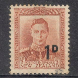 New Zealand 1938 1/2d Brown Orange King George VI Stamp - Surcharged 1d