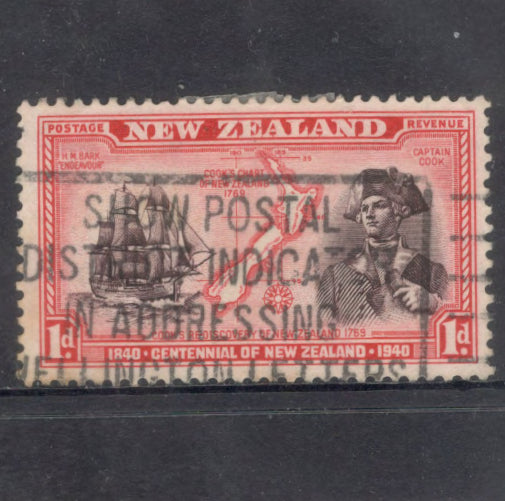 New Zealand 1940 1d 1 Penny 100th Anniversary of Proclamation of British Sovereignty over New Zealand Red Purple/Brown Stamp