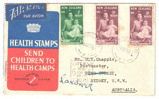 New Zealand 1950 Childrens Health Camps Hand Stamped FDC