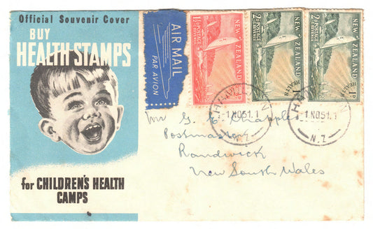 New Zealand 1951 Childrens Health Camps Hand Stamped FDC