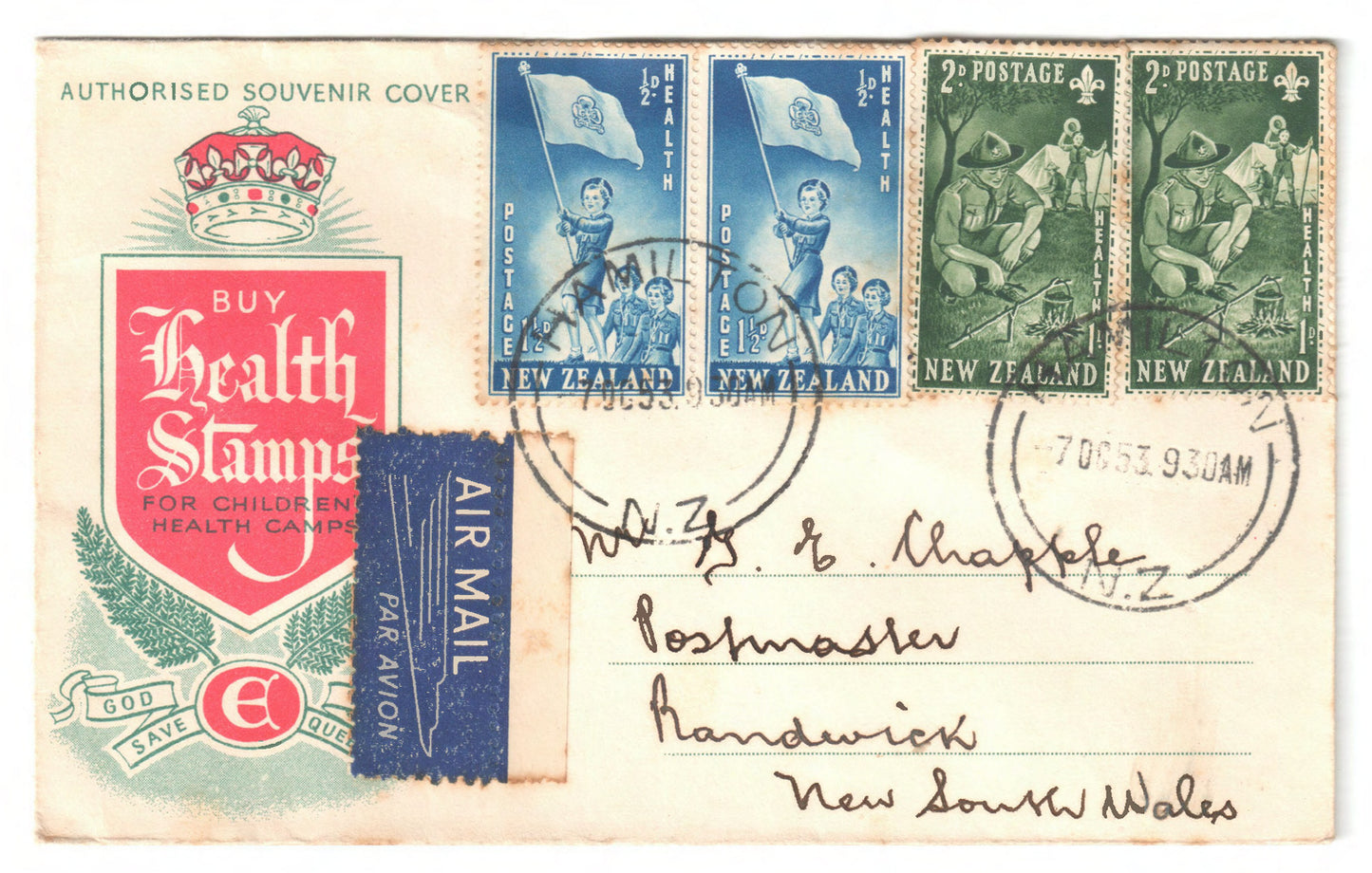 New Zealand 1953 Childrens Health Camps Hand Stamped FDC