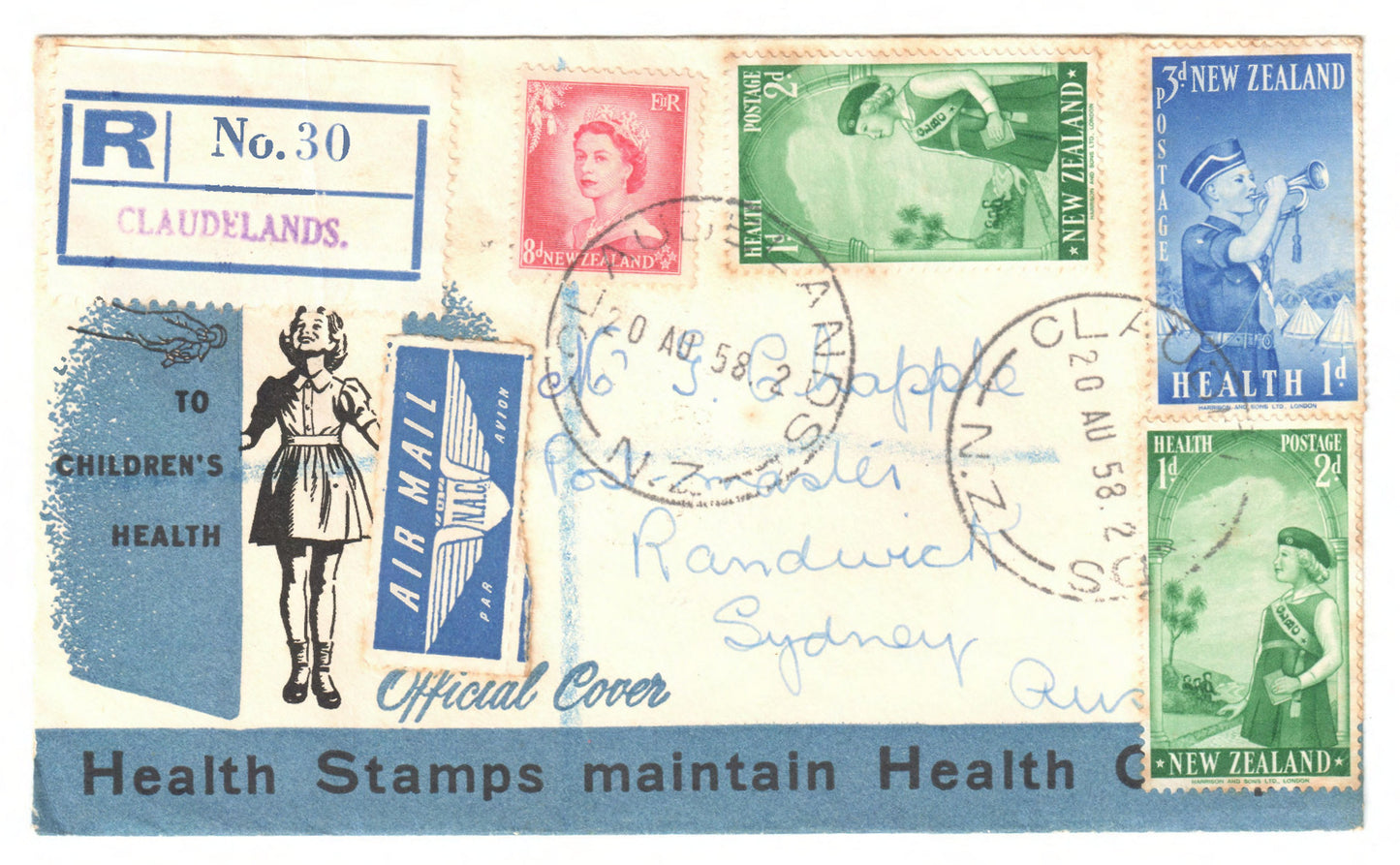 New Zealand 1958 Childrens Health Camps Hand Stamped FDC