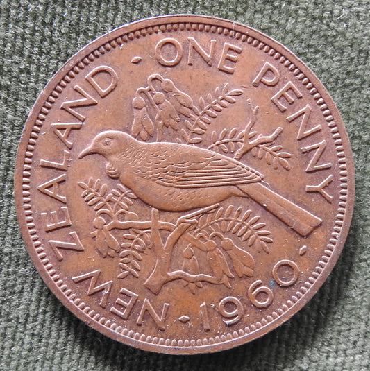 New Zealand 1960 Penny Queen Elizabeth II Coin