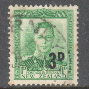 New Zealand 1952 1d Green King George VI Stamp 3d Surcharged Stamp Perf: 14-13.5