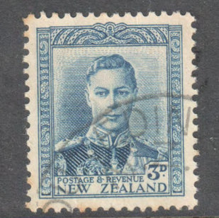 New Zealand 1938 3d Blue King George VI Stamp Perf: 14-13.5