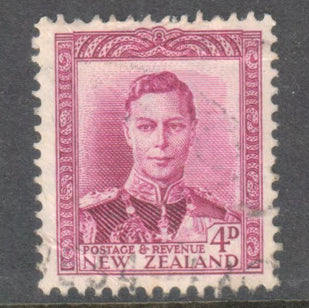 New Zealand 1938 4d Purple King George VI Stamp Perf: 14-13.5