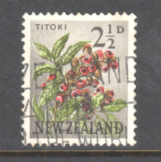 New Zealand 1960 -1963 2 1/2d Multicoloured Local Motifs - Flowers Stamp - Perfin:15x14