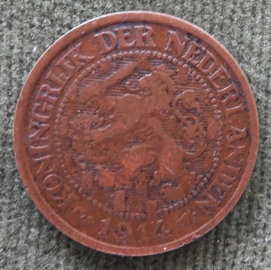 Netherlands 1914 1 Cent Coin Queen Wilhelmina
