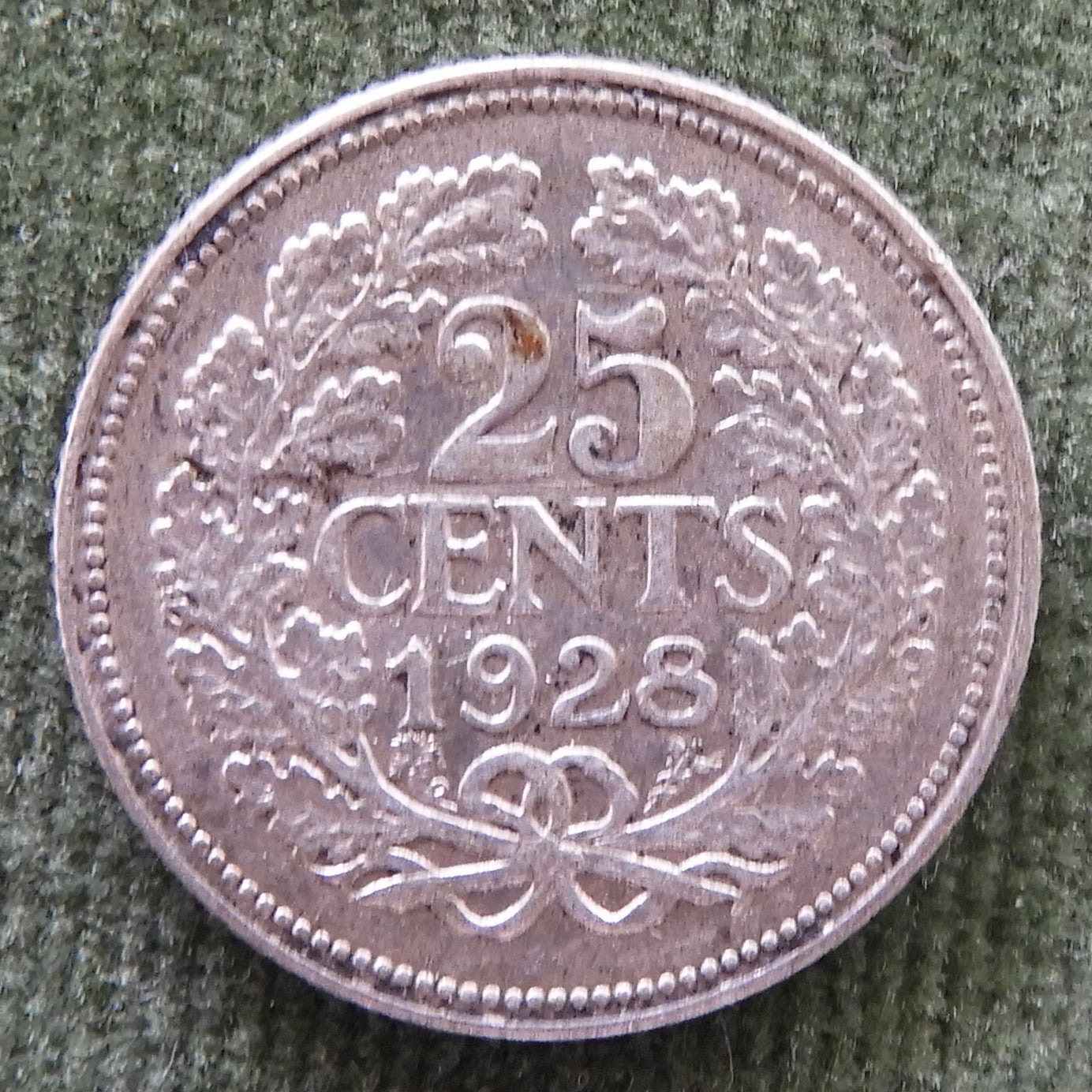 Netherlands 1928 25 Cent Coin Wilhelmina