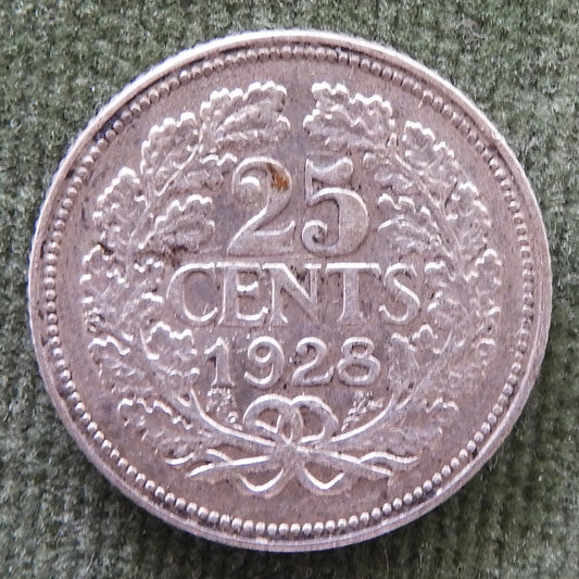 Netherlands 1928 25 Cent Coin Wilhelmina