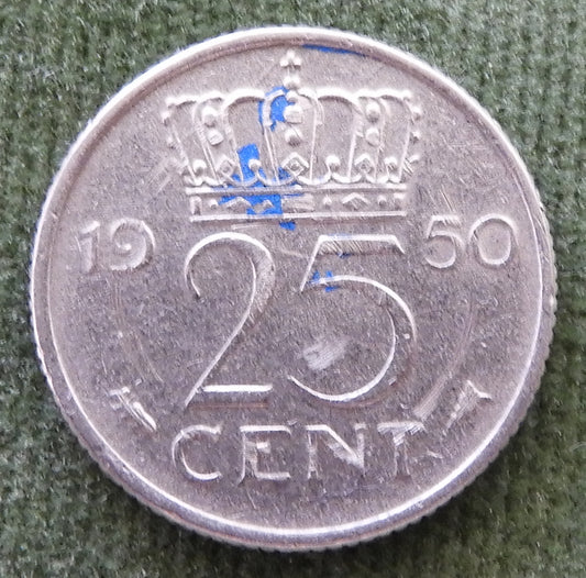 Netherlands 1950 25 Cent Coin Juliana
