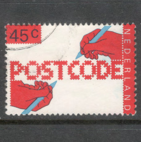 Dutch Netherlands 1978 45 Cent Multicoloured Introduction of Postal Codes Stamp - Perfin: 13.5x13.0