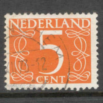 Dutch Netherlands 1953 5 Cent Orange Numeral Stamp - Perfin: 12.5x13.5