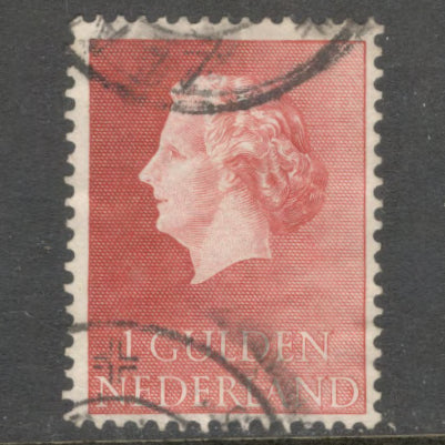 Dutch Netherlands 1954 1 Gulden Red Queen Juliana Stamp - Perfin: 12.5x12.0