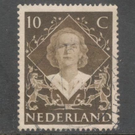 Dutch Netherlands 1948 10 Cent Brown Queen Juliana´s Coronation Stamp - Perfin: 14.5x13.25