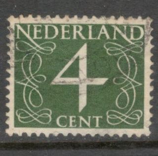 Dutch Netherlands 1946 -1969 4 Cent Olive Green New Daily Numeral Stamp - Perfin: 12.5x13.5
