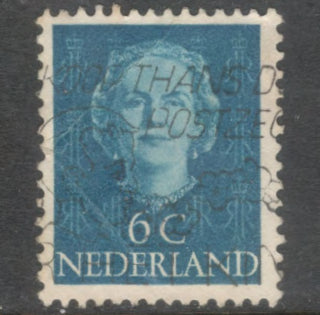Dutch Netherlands 1949 - 1951 6 Cent Light Blue Queen Juliana Photogravure Stamp - Perfin: 13.5x12.5