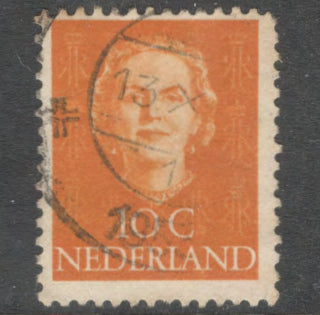 Dutch Netherlands 1949 - 1951 10 Cent Dark Orange Queen Juliana Photogravure Stamp - Perfin: 13.5x12.5