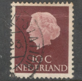 Dutch Netherlands 1953 10 Cent Violet Brown Queen Juliana Stamp - Perfin: 13.5x12.5