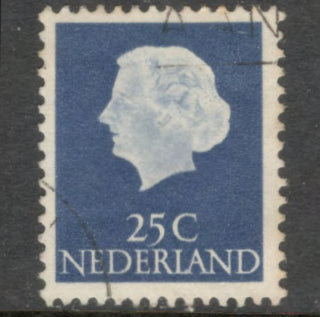 Dutch Netherlands 1953 25 Cent Dark Blue Queen Juliana Stamp - Perfin: 13.5x12.5