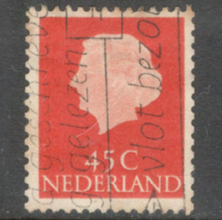 Dutch Netherlands 1953 45 Cent Brownish Red Queen Juliana Stamp - Perfin: 13.5x12.5