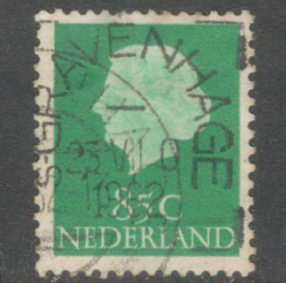 Dutch Netherlands 1956 85 Cent Green Queen Juliana Stamp - Perfin: 13.5x12.5