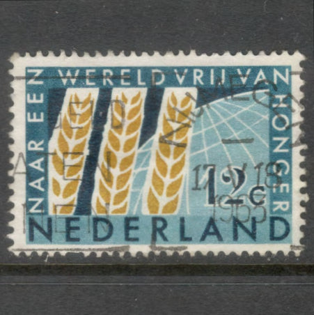 Dutch Netherlands 1963 12 Cent Blue / Yellow FAO - Freedom for Hunger Stamp - Perfin: 14.0x12.75