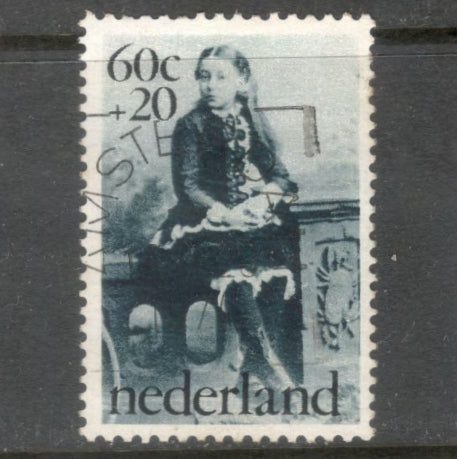 Dutch Netherlands 1974 60+20 Cent Dark Blue Child Care Stamp - Perfin: 12.5x14.0