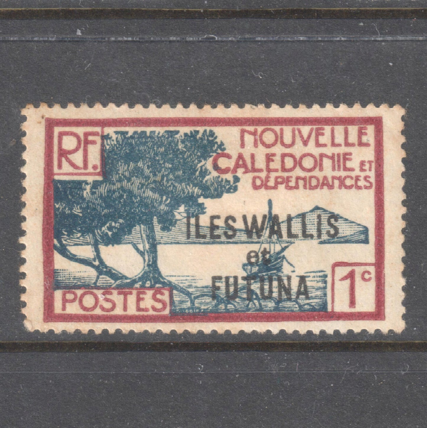 New Caledonia 1941 1 Centime Brownish Carmine/Blue Free France - Overprinted "ILES WALLACE et FUTUNA" 3 Ruble Multicoloured Tehran Conference2 Stamp - Perfin:14x13.5