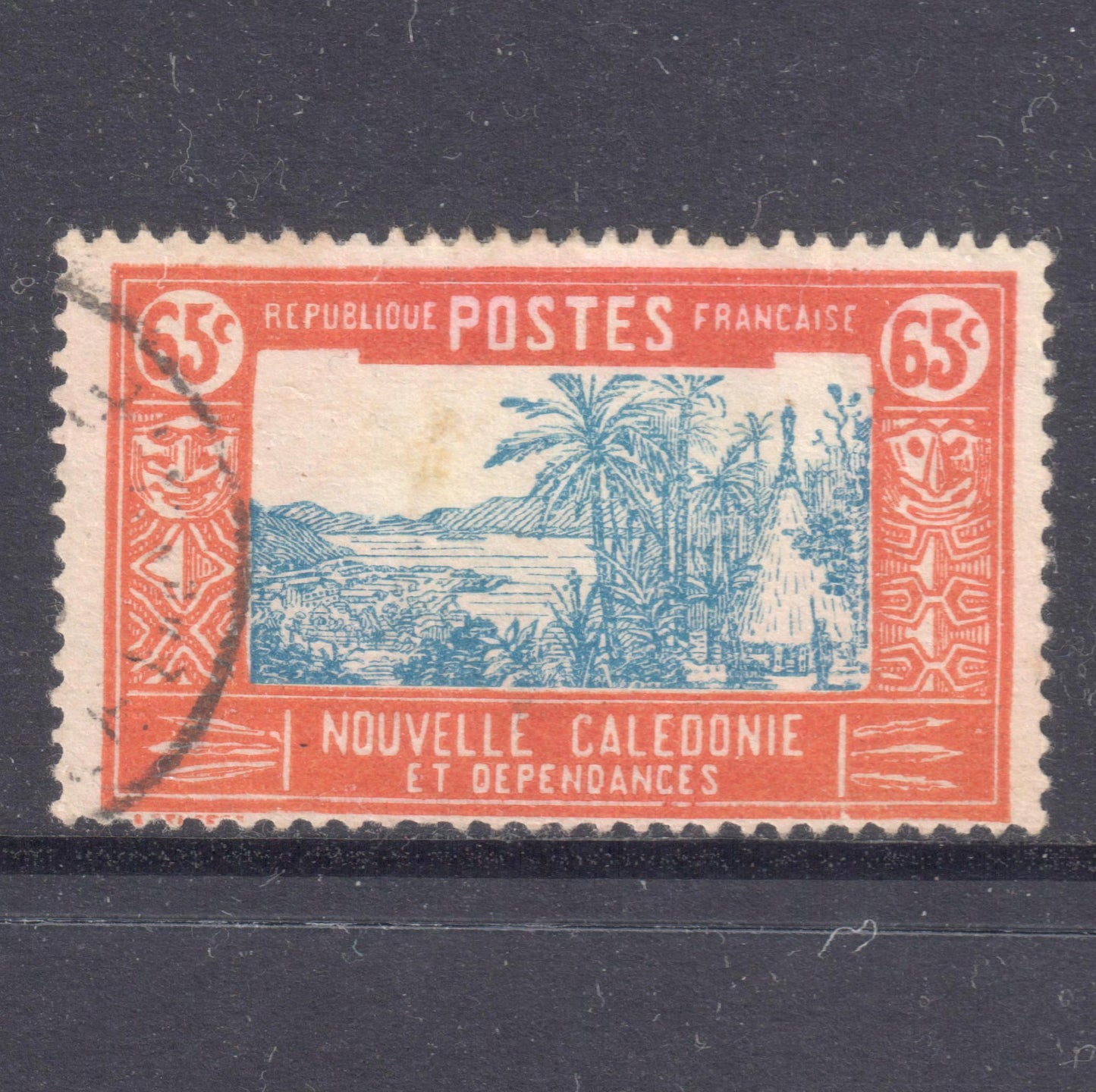 New Caledonia 1928 65c Reddish Brown/Blue Local Motives Stamp - Cancelled