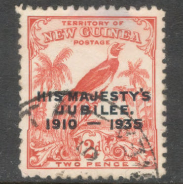 New Guinea 1935 2d Red Bird of Paradise 25th Anniversary of the Reign of King George V Stamp - Perfin: 11.0