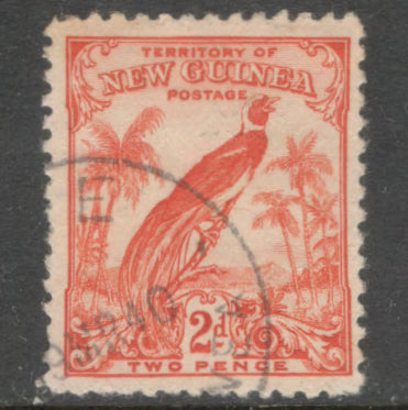 New Guinea 1932 - 1934 2d Red Bird of Paradise Without Date Scrolls Stamp - Perfin: 11.0