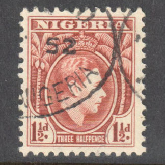 Nigeria 1938 -1951 1 1/2d Brown King George VI Stamp - Perf: 12