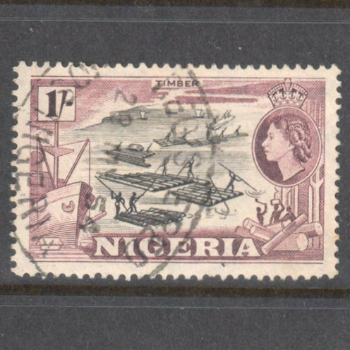 Nigeria 1953 1/- 1s Purple Brown Purple Black Local Motives Stamp - Perf: 14
