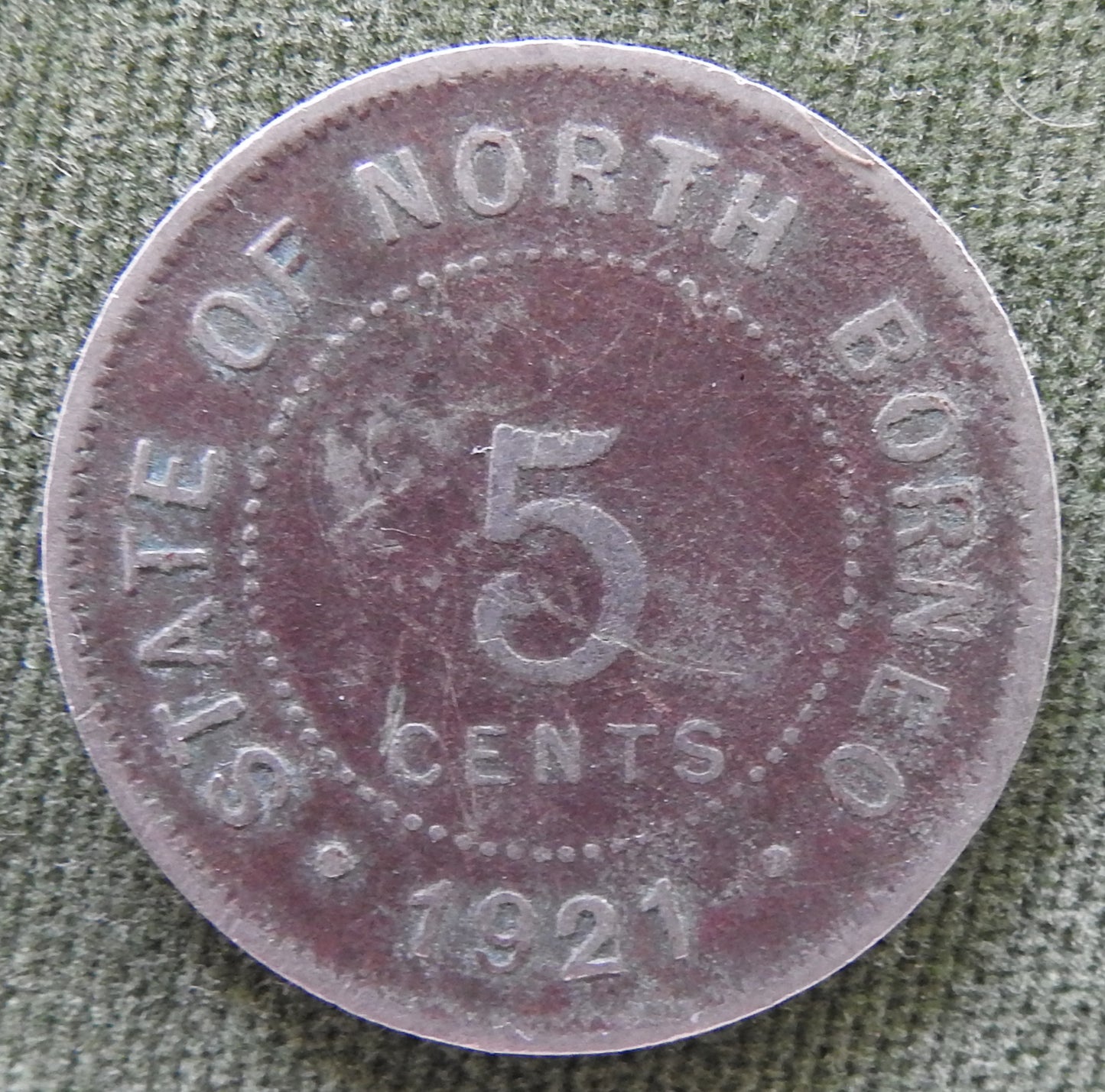 North Borneo 1921 5 Cent Coat of Arms Coin