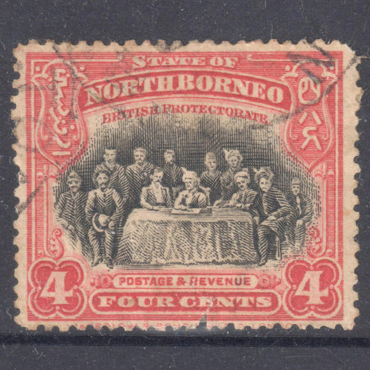 North Borneo 1909 -1911 4 Cent Red/Black Local Motifs Stamp - Perf:13.5-15