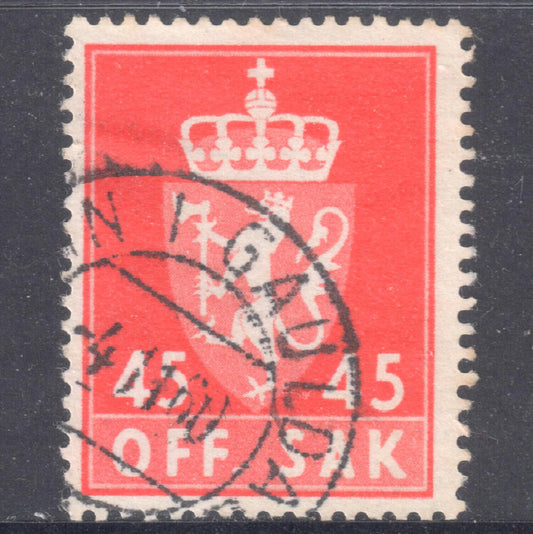 Norway 1955 - 1974 45 Ore Red National Arms Stamp - Perf:13.25