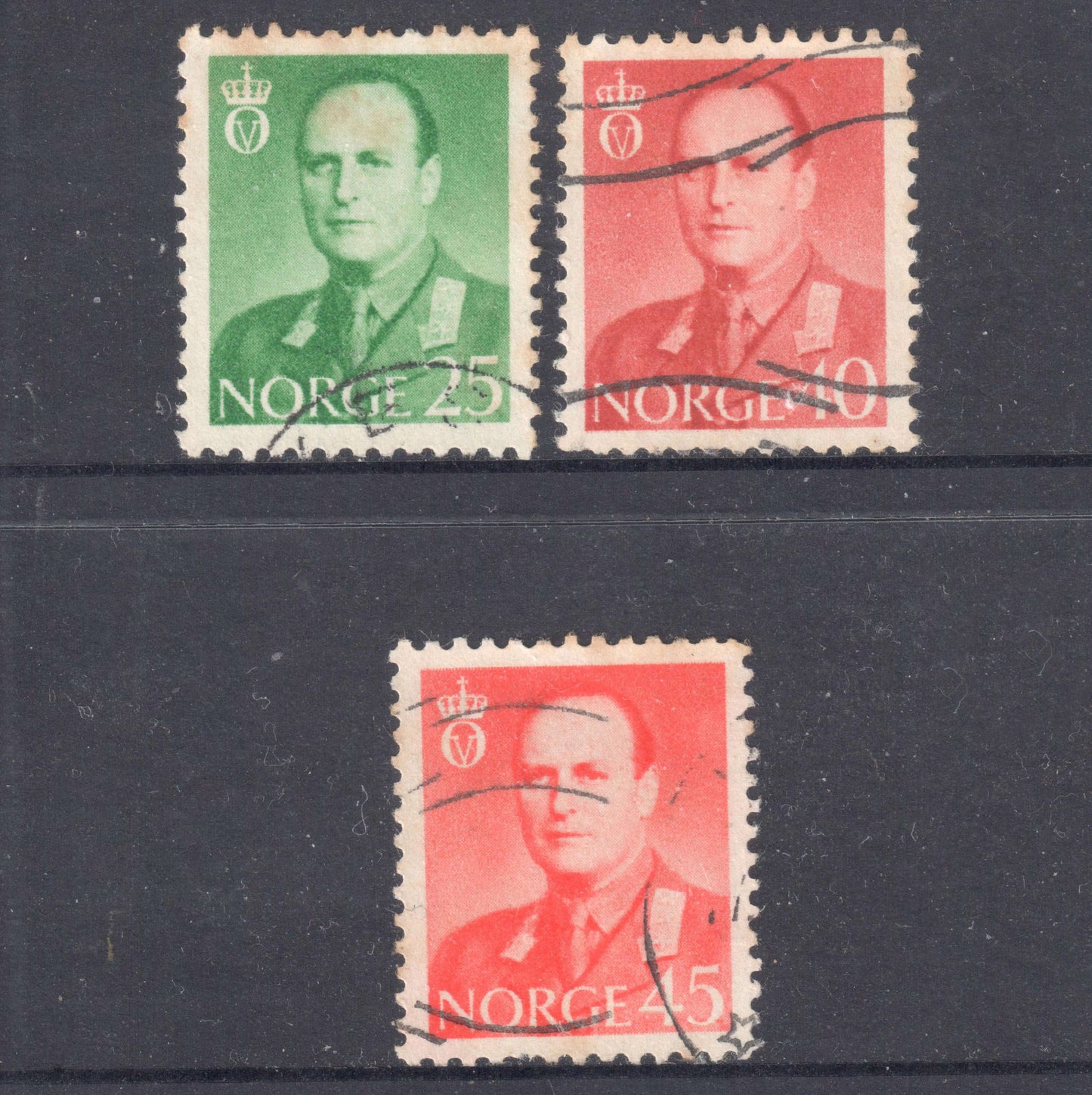 Norway 1958 - 1959 King Olav V Stamp Group of 3 - Perf:13