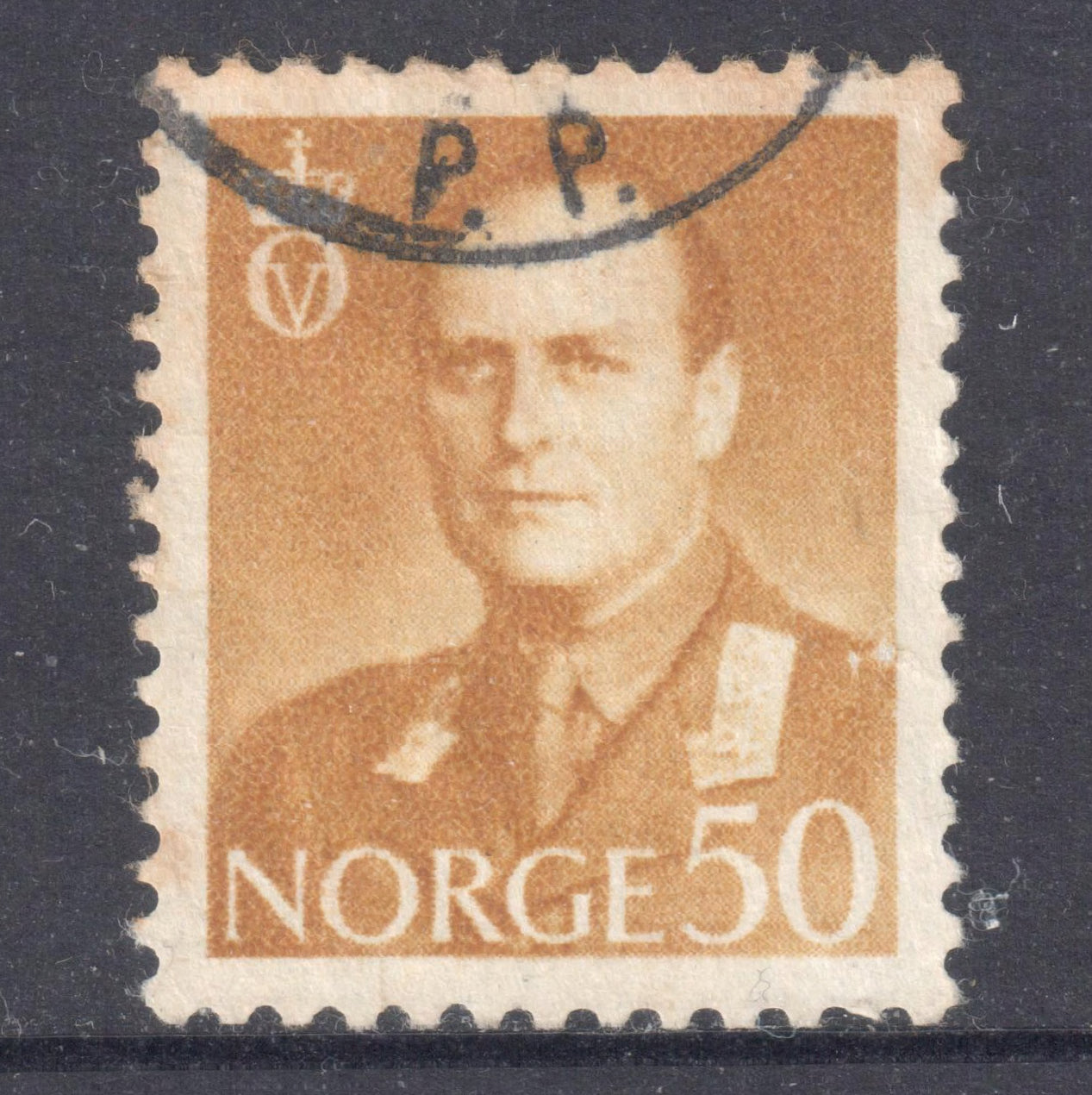 Norway 1959 - 1960 50 Ore Yellowish Brown King Olav V Stamp - Perf:13