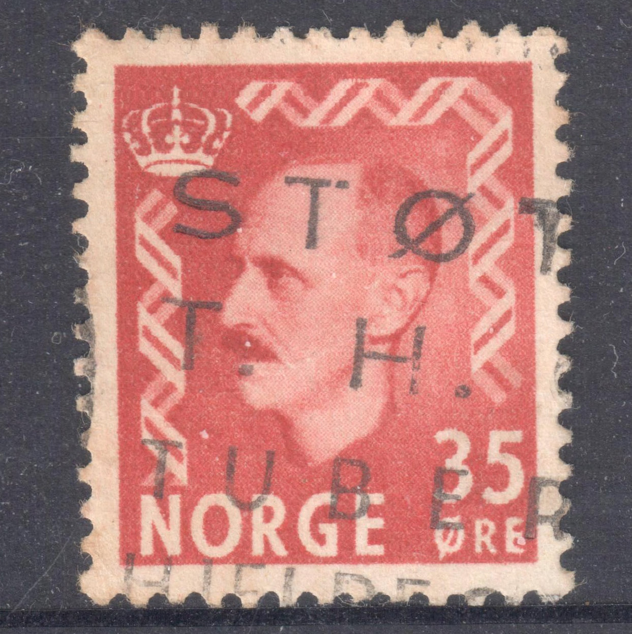 Norway 1950 -1951 35 Ore Redish Brown King Haakon VII Stamp - Perfin:13