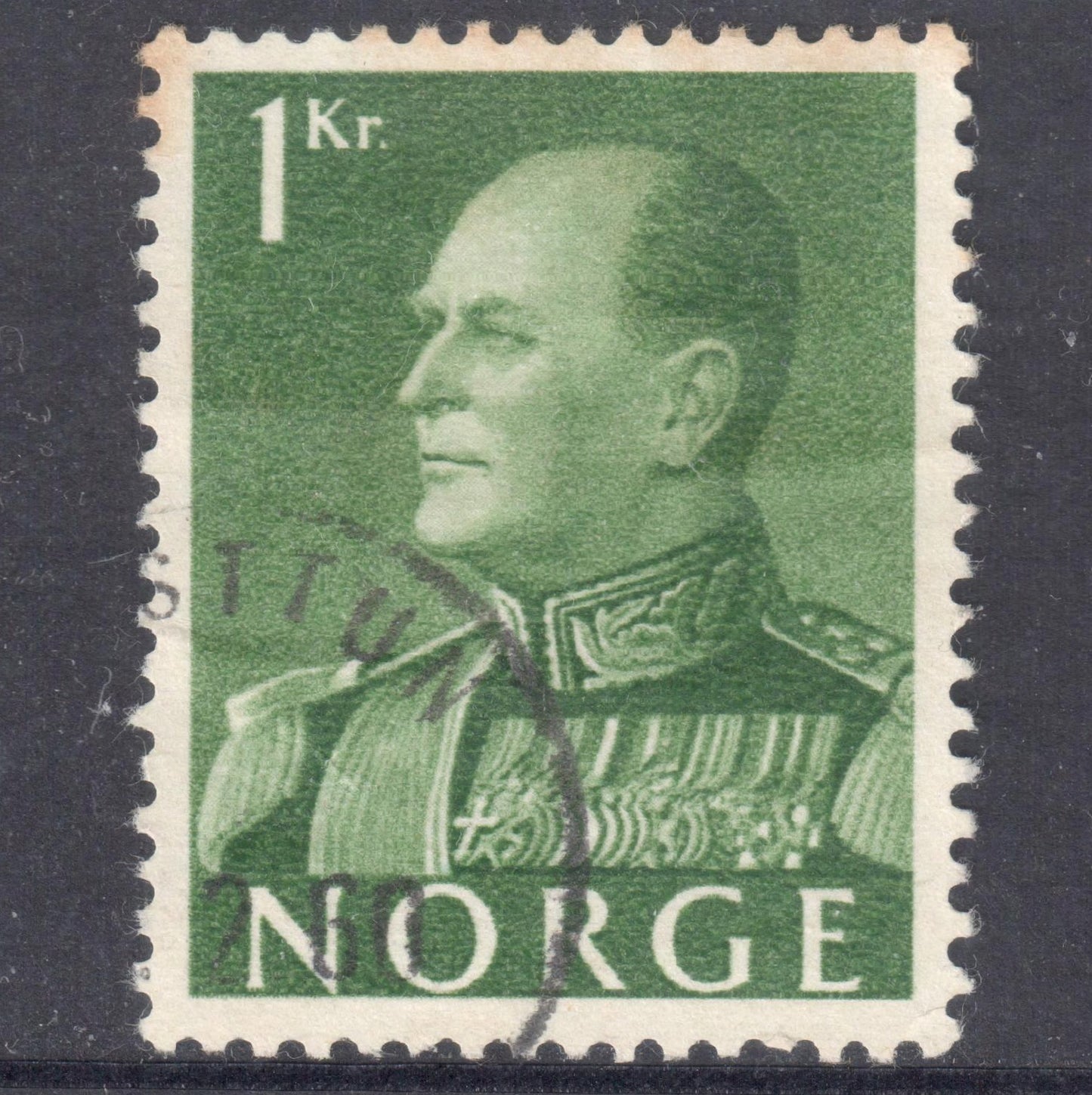 Norway 1959 1 Krone Green King Olav V Stamp - Perf:13