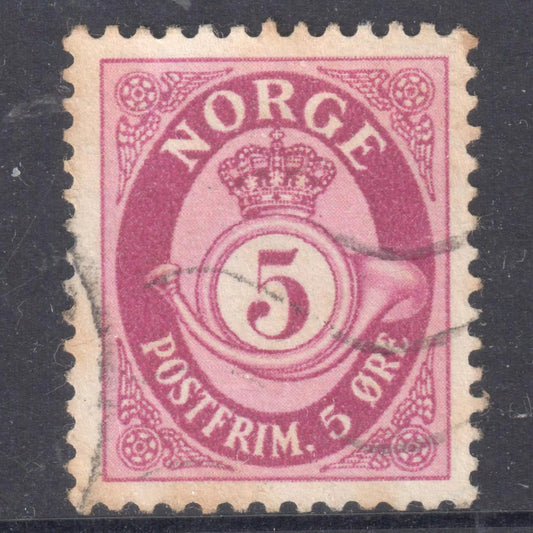 Norway 1962 - 1963 5 Ore Redish Purple Posthorn Stamp - Perf:13