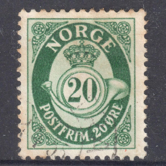 Norway 1951 - 1952 20 Ore Green Posthorn Stamp - Perf:13