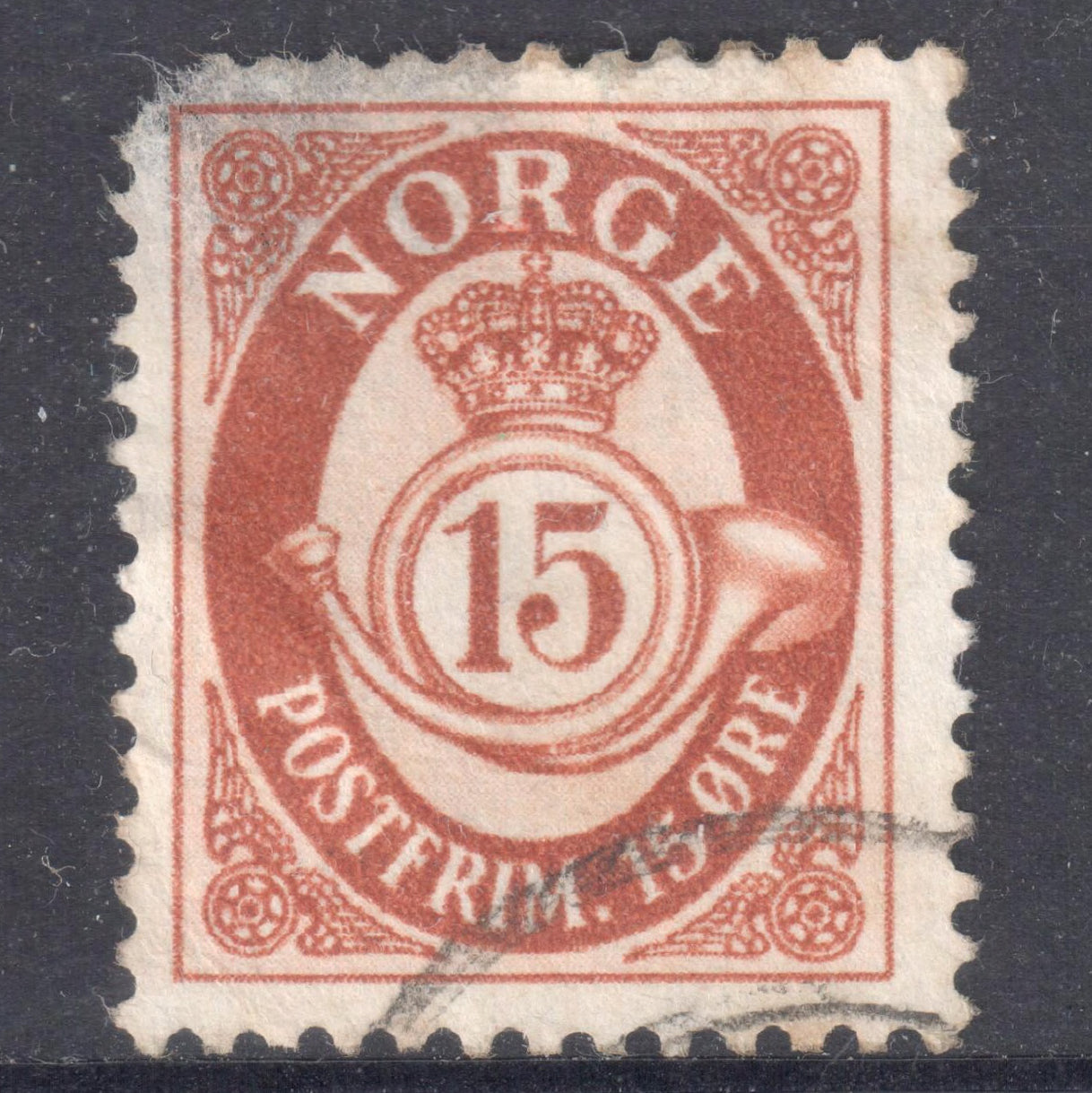 Norway 1951 - 1952 15 Ore Brown Posthorn Stamp - Perf:13