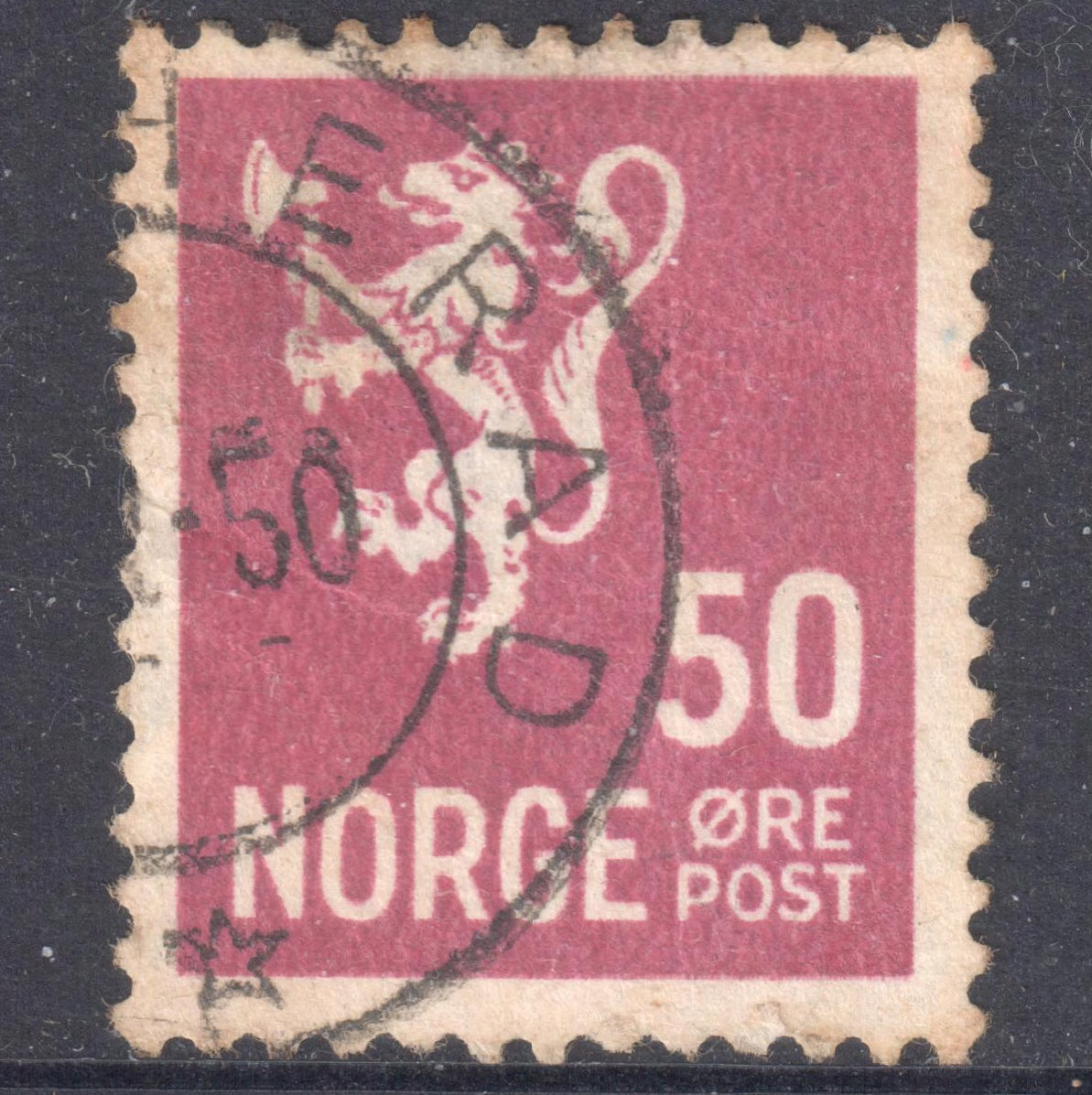 Norway 1941 50 Ore Brownish Red National Arms Stamp - Perf:13x12.75