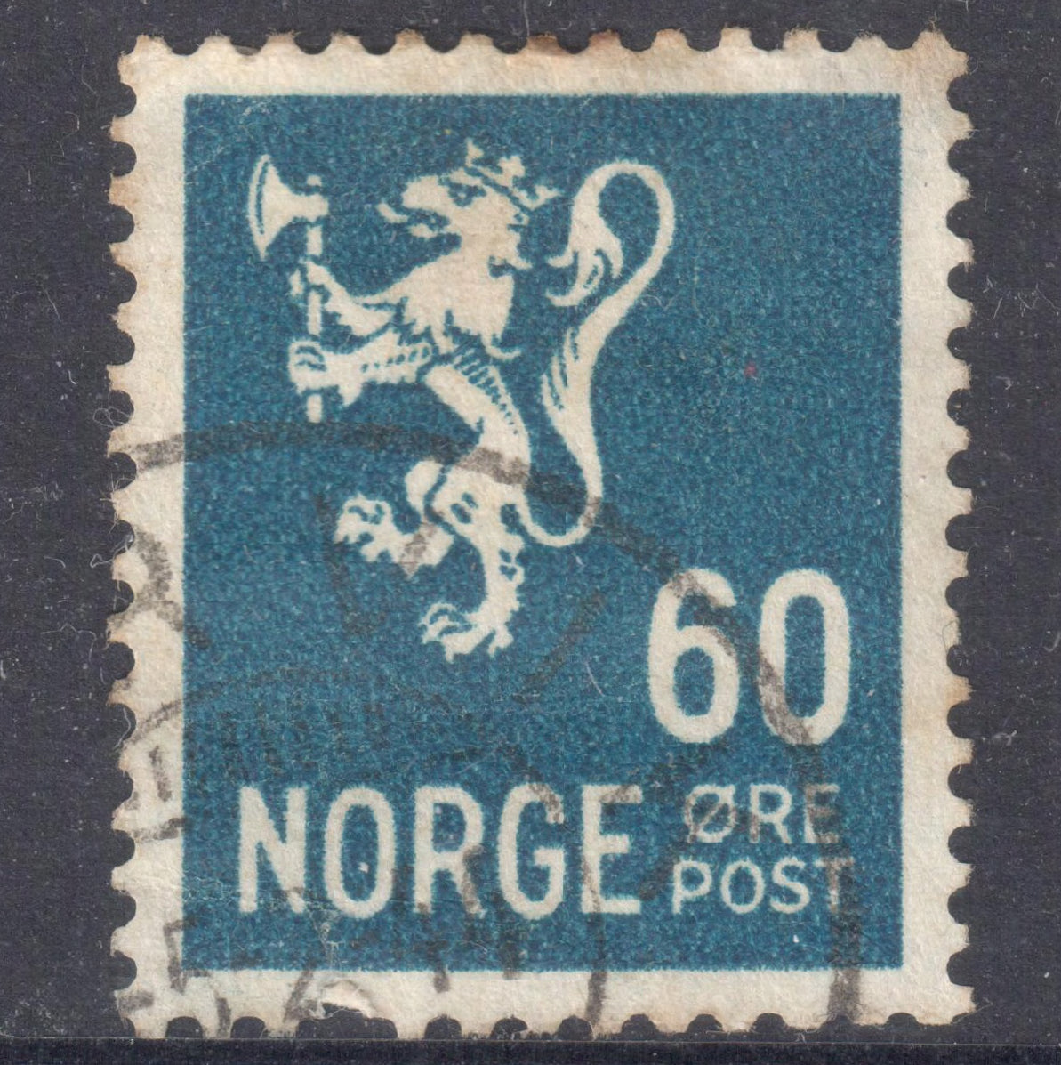 Norway 1926 60 Ore Greenish Blue National Arms Stamp - Perf:14.5x13.5