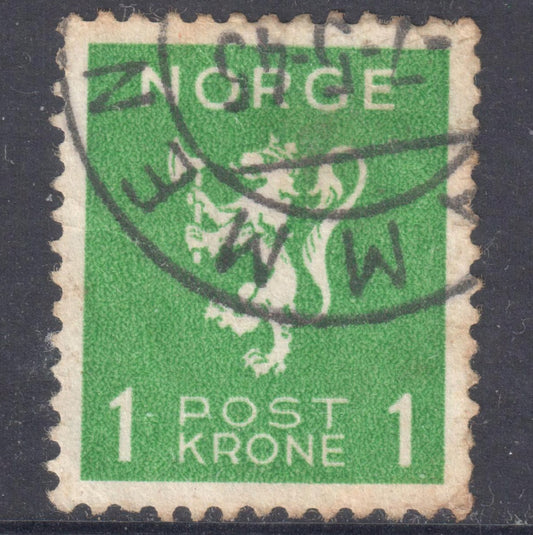 Norway 1940 1 Krone Green 1940 New National Arms Stamp - Perf:13x13.5