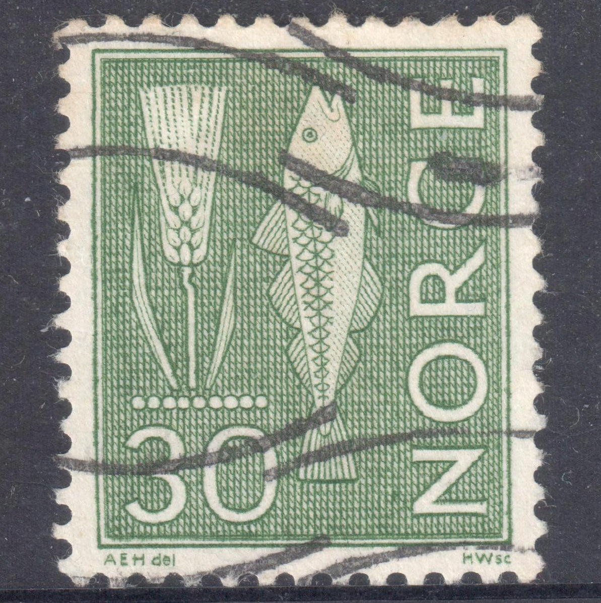 Norway 1964 - 1975 30 Ore Dark Green Rock Engravings Stamp - Perf:13