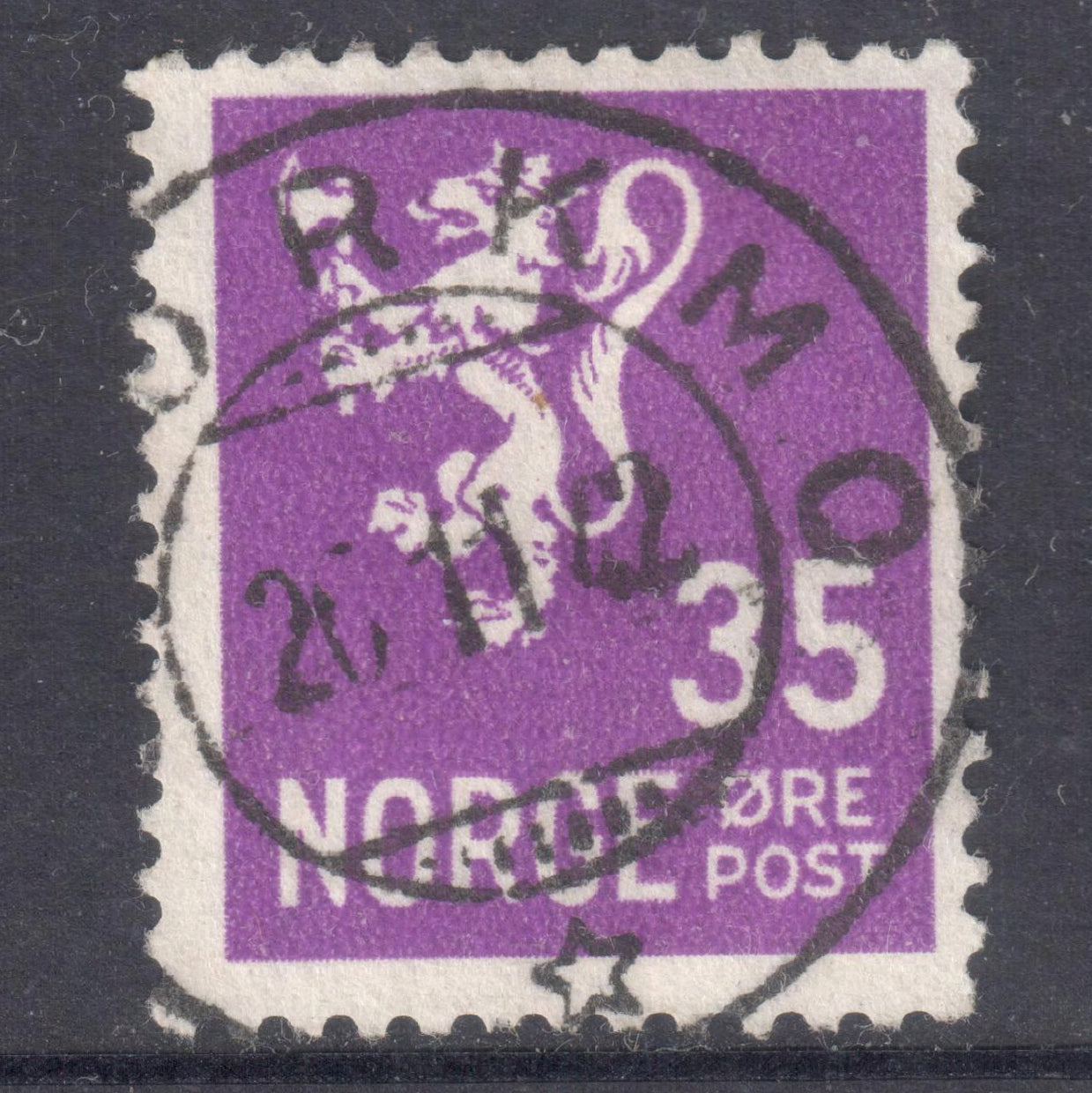 Norway 1941 35 Ore Violet National Arms Stamp - Perf:13x12.75